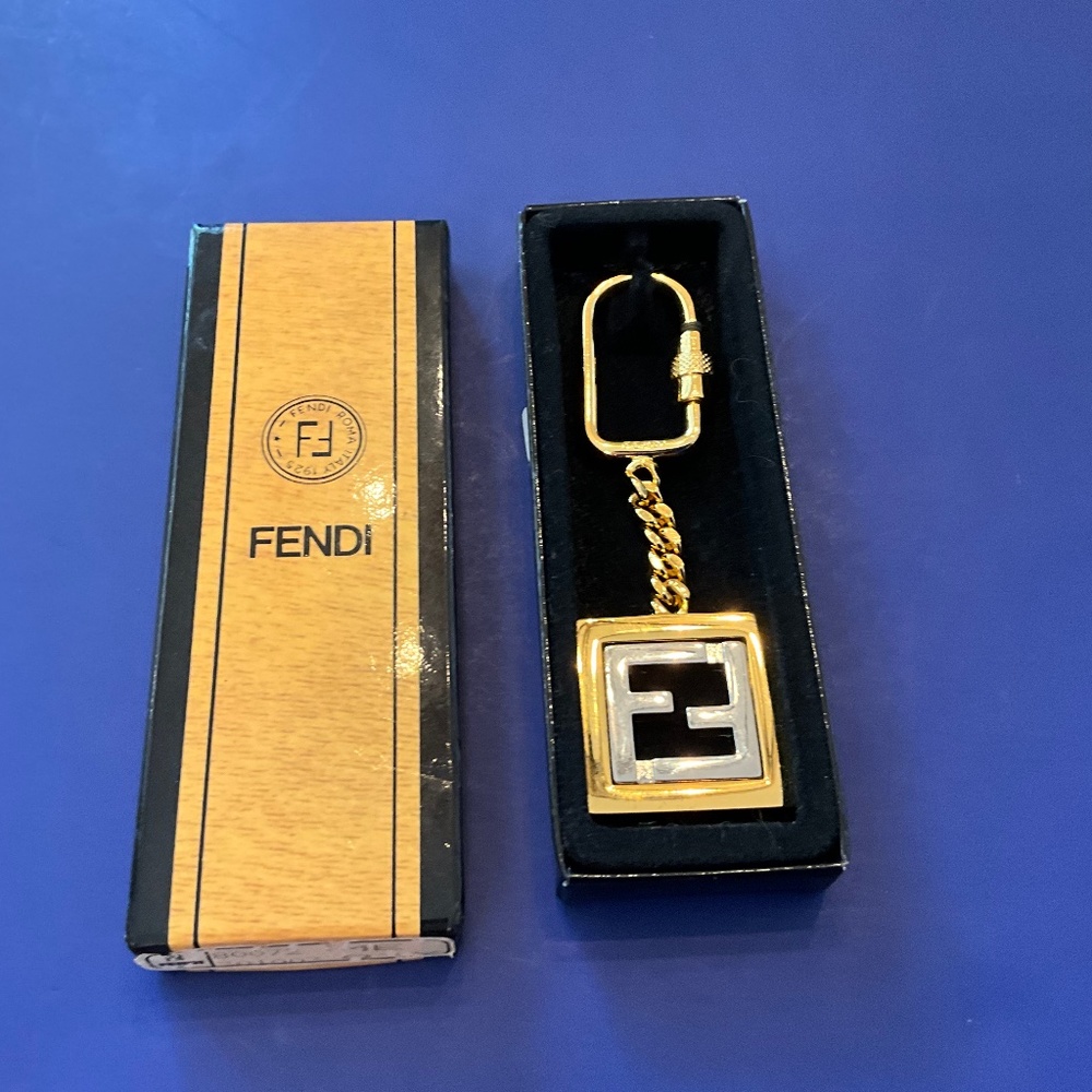 Fendi FF Design Two Tone Zucca Keychain In Original Box